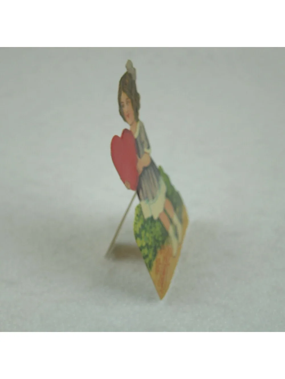 Vintage Valentine Die Cut Stand Up Girl Purple Dress Hold Heart 1920-30s Germany